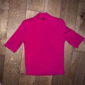 Zara Magenta Ribbed Mock Neck Knit Top